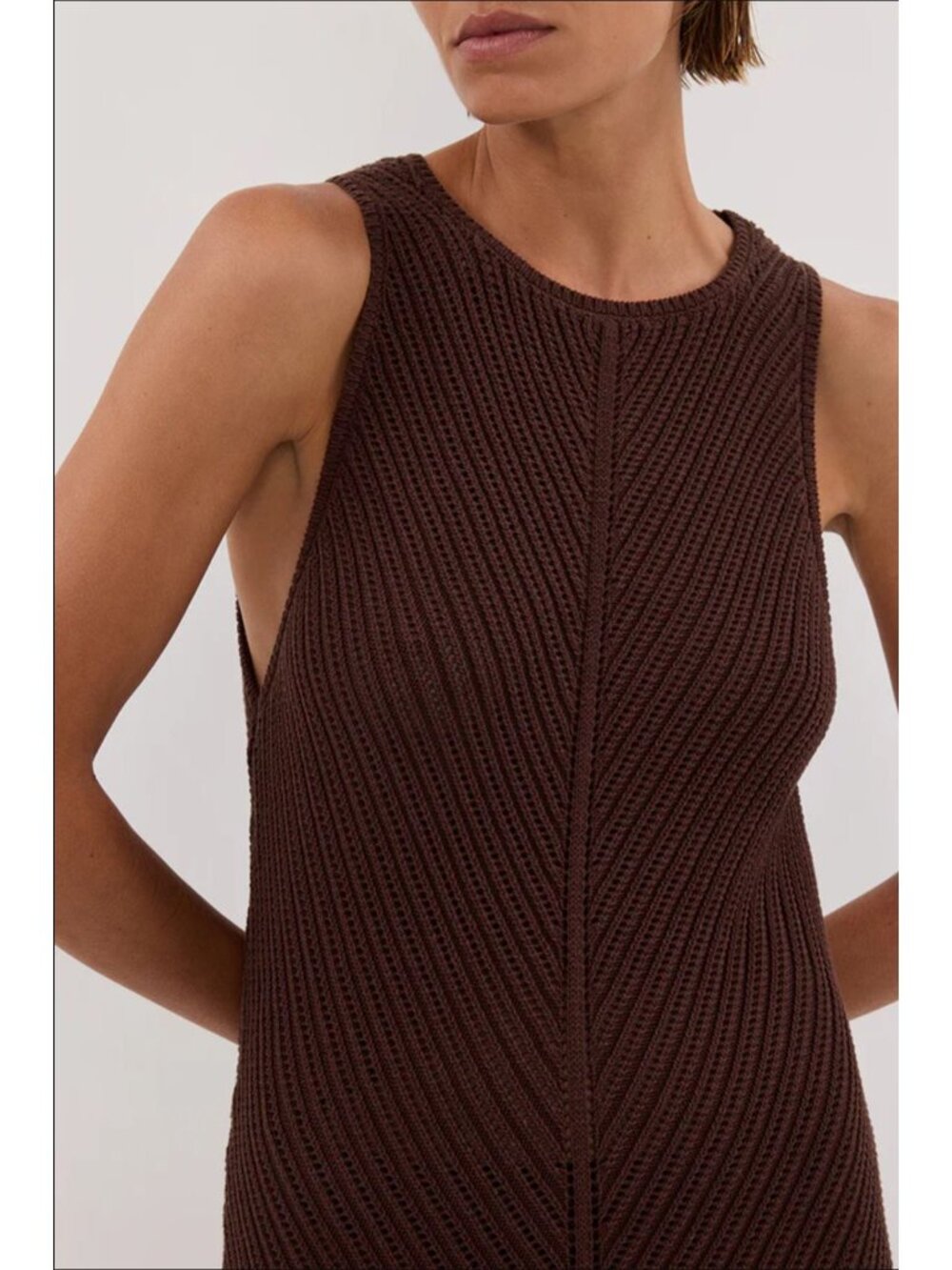 DISSH Bloom Chocolate Crochet Maxi Dress Knit Fitted Sleeveless Brown Large - Picture 8 of 14